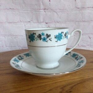 Vintage Blue Floral Footed Cup and Saucer Set